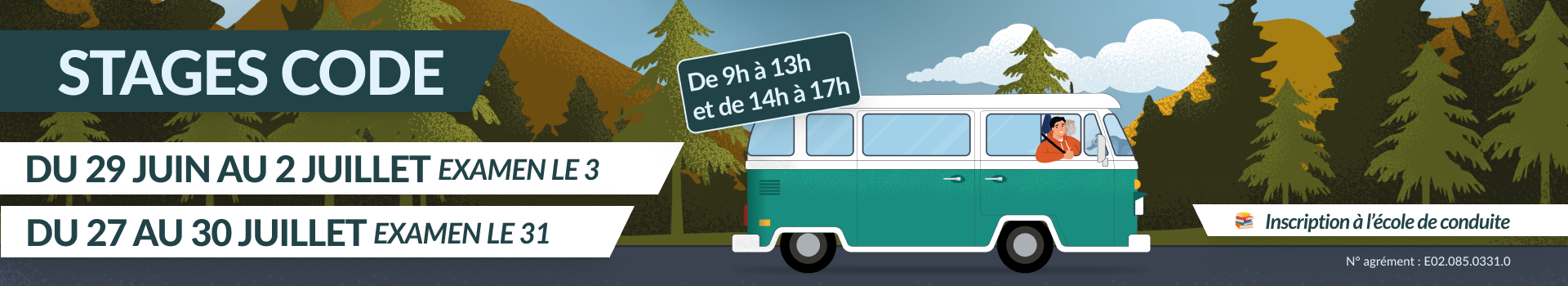 Bannière des stages intensifs de Code de la Route organisés par l’auto-école CEFR à Fontenay-le-Comte pendant les vacances de juin et juillet